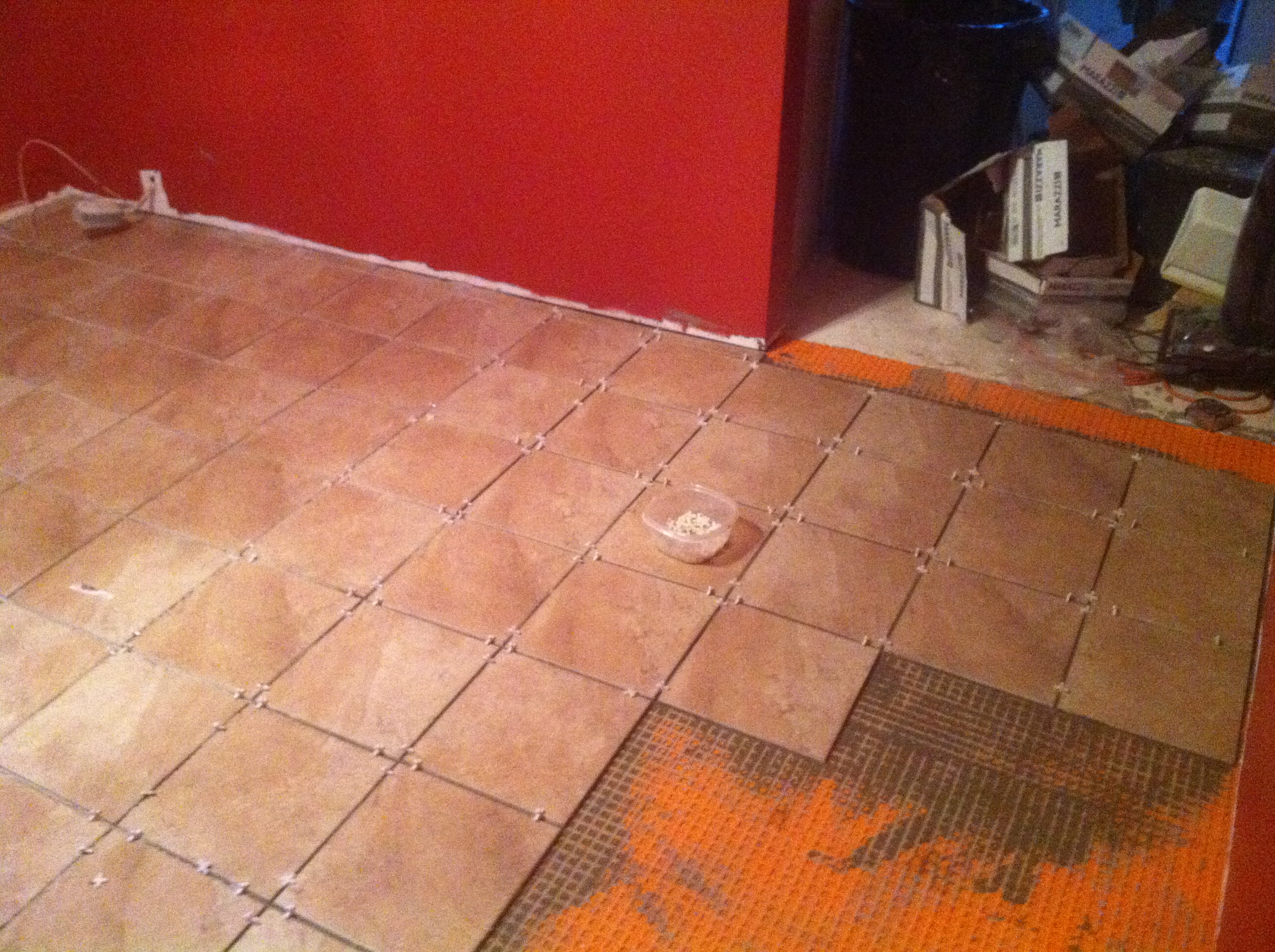 three quarters tiled from in kitchen