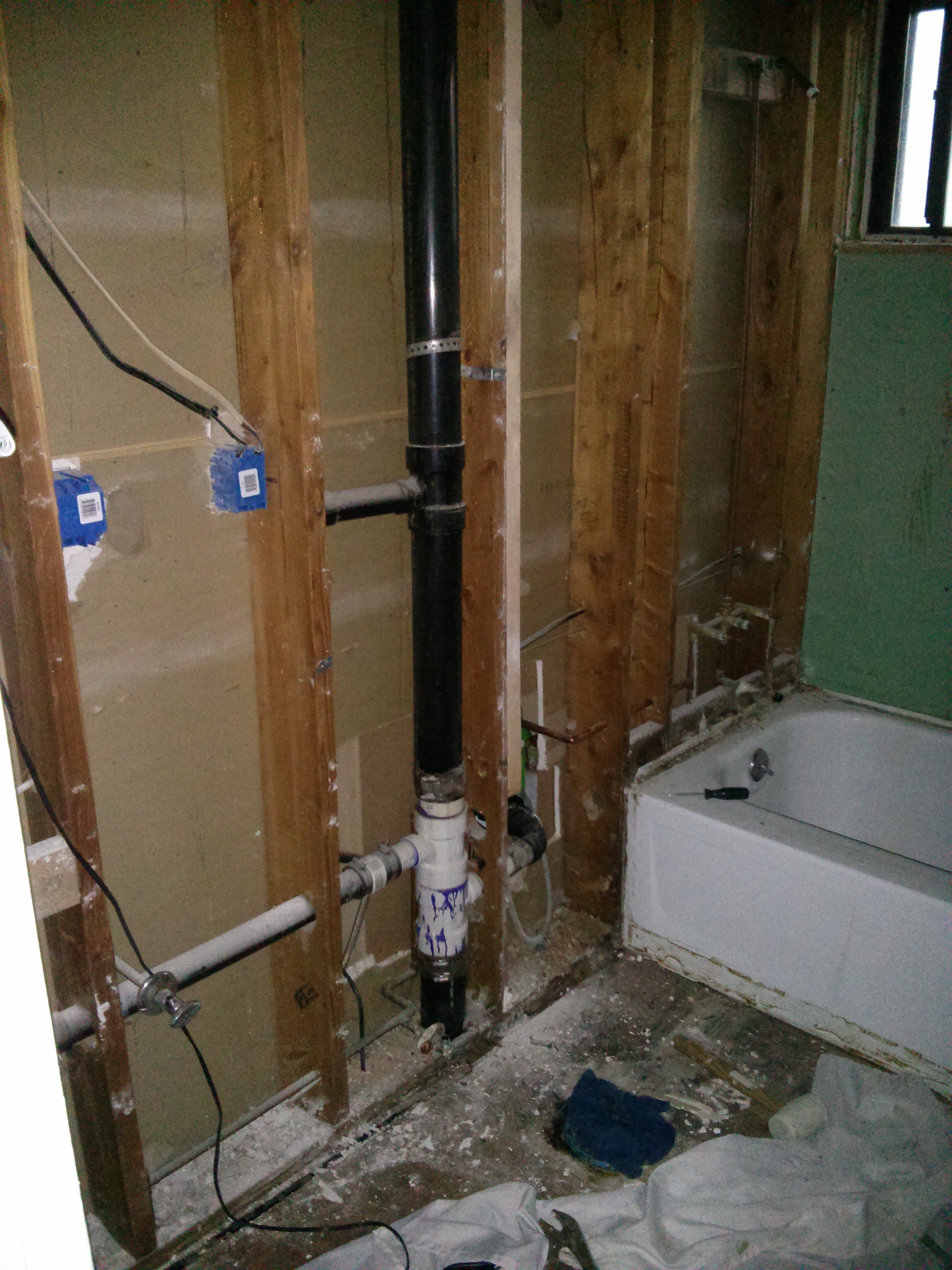 bathroom left wall, down to studs