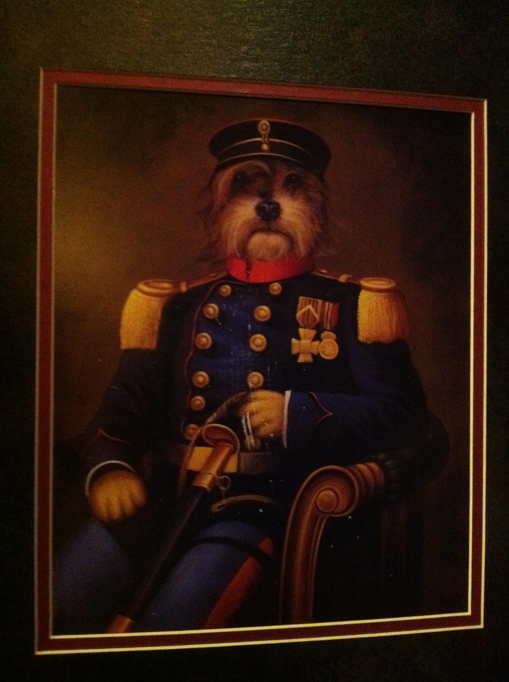 dog portrait painted as a human in military uniform