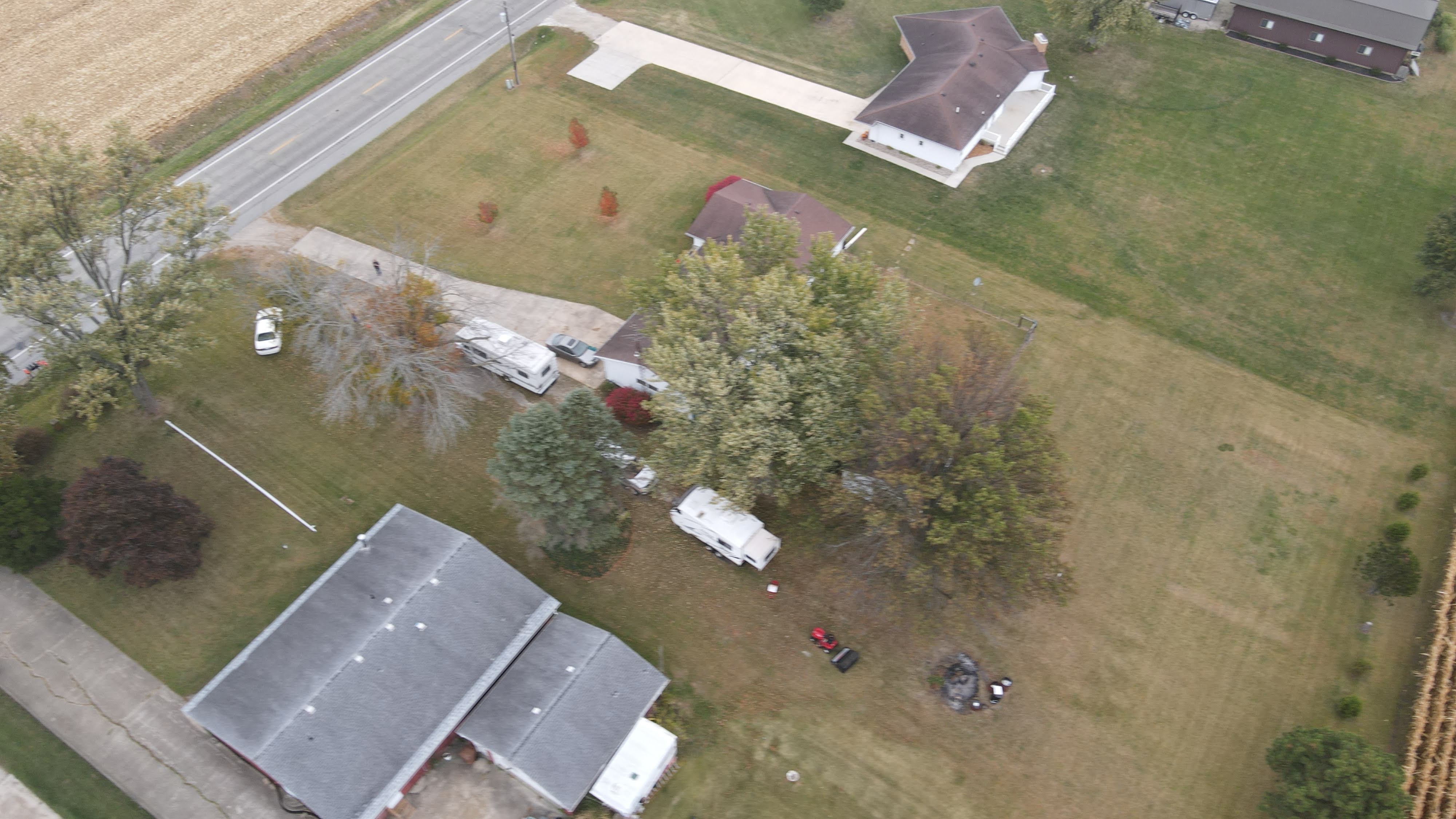 aerial view of trailer parked on private property