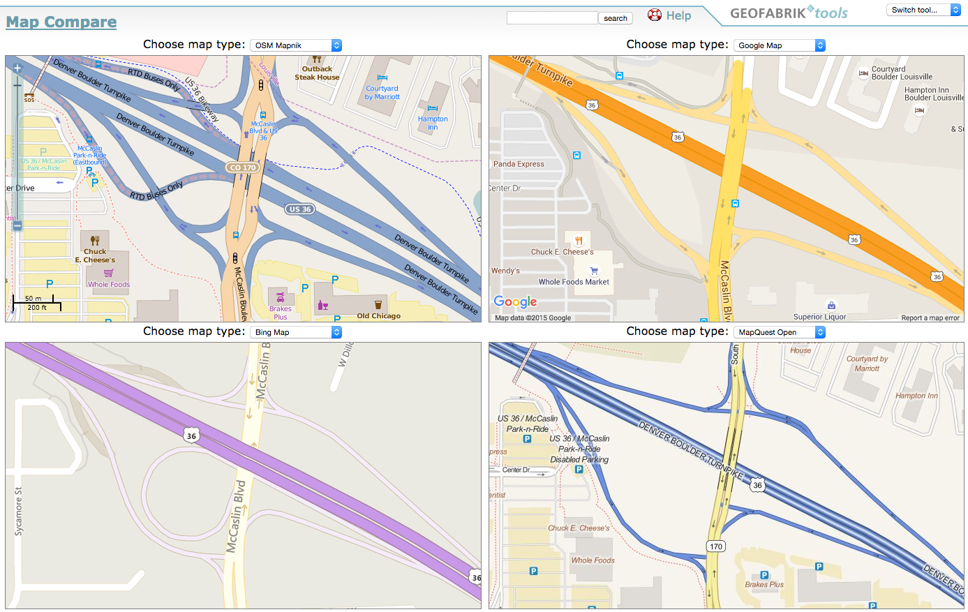 comparison of four online maps